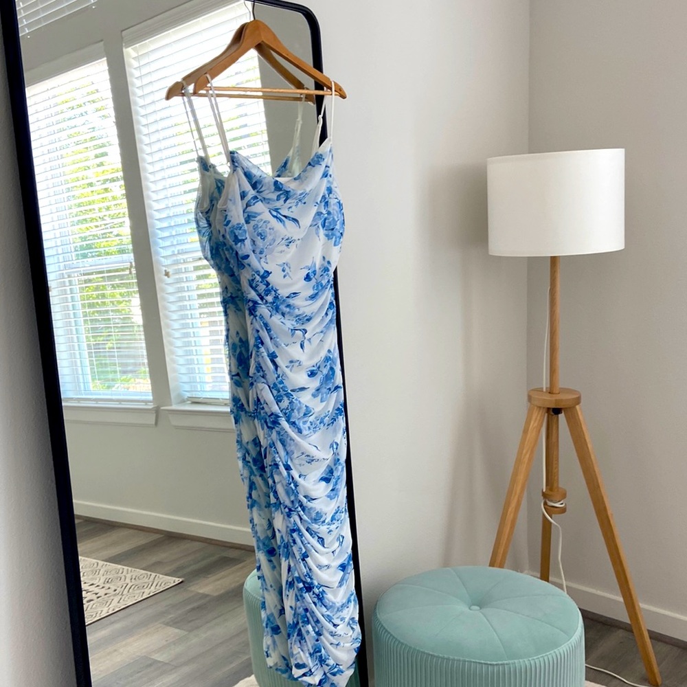 Blue floral ruched Shein dress size XL